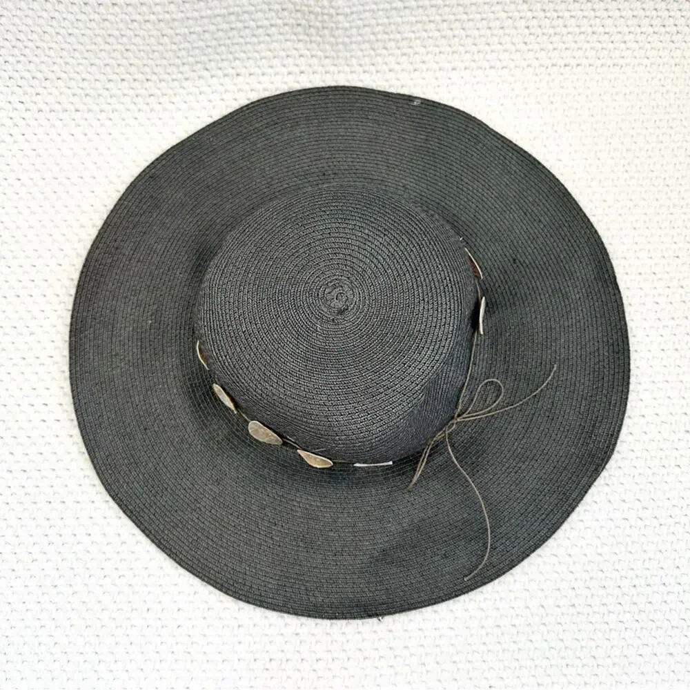 Flora Bella Summer Beach Pool Boho Floppy Foldable Sun Hat Mother of Pearl Discs